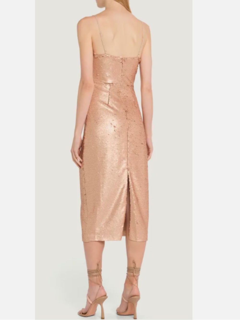L'AGENCE FEMME SEQUIN CUTOUT MIDI ROSE GOLD DRESS sz 2 - Picture 4 of 12
